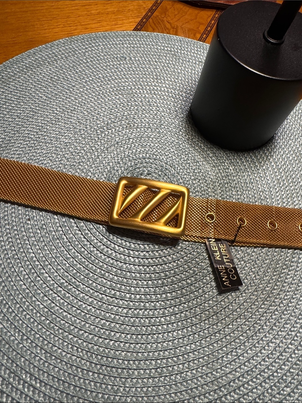Anne Klein Belt with Gold Geometric Buckle